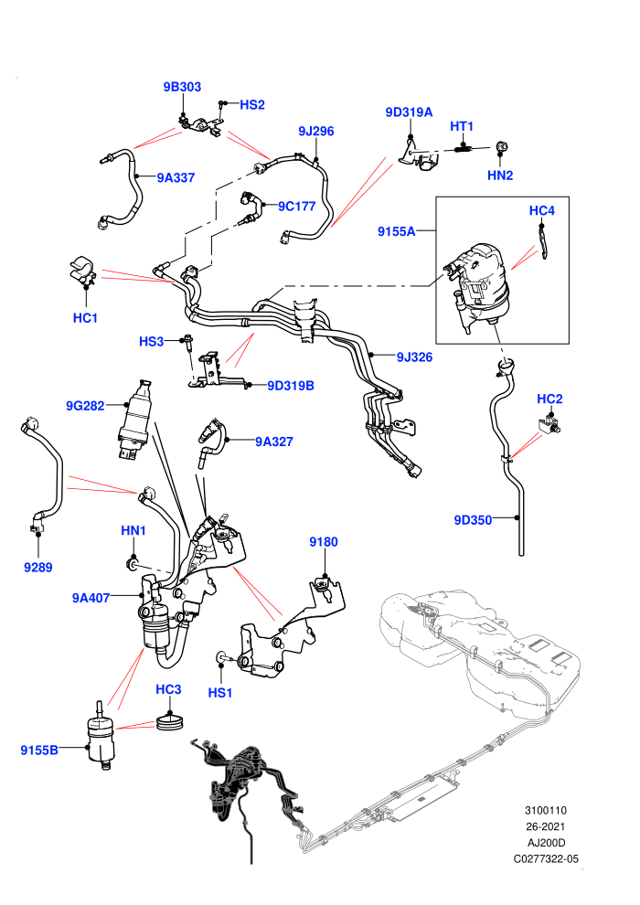 Fuel Lines (2.0L I4 DSL HIGH DOHC AJ200,2.0L I4 DSL MID DOHC AJ200,Fuel Tank-Diesel With Filters)(Dirty Fuel Markets - BRIC,Front)