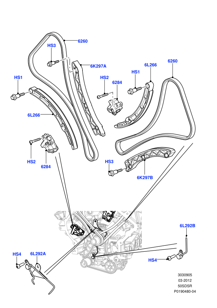 Timing Gear (5.0 Litre supercharged enhanced,5.0 Petrol AJ133 DOHC CDA,5.0L OHC SGDI SC V8 Petrol - AJ133)(Timing Chains, Tensioners)((V)FROMAA000001)