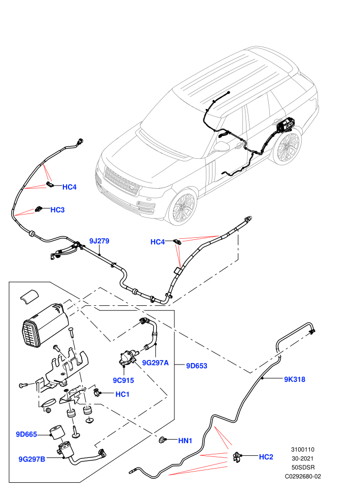 Fuel Lines (5.0 Litre supercharged enhanced,5.0 Petrol AJ133 DOHC CDA,5.0L OHC SGDI SC V8 Petrol - AJ133,Fuel Tank Filler Neck - DMTL)((V)FROMHA000001)