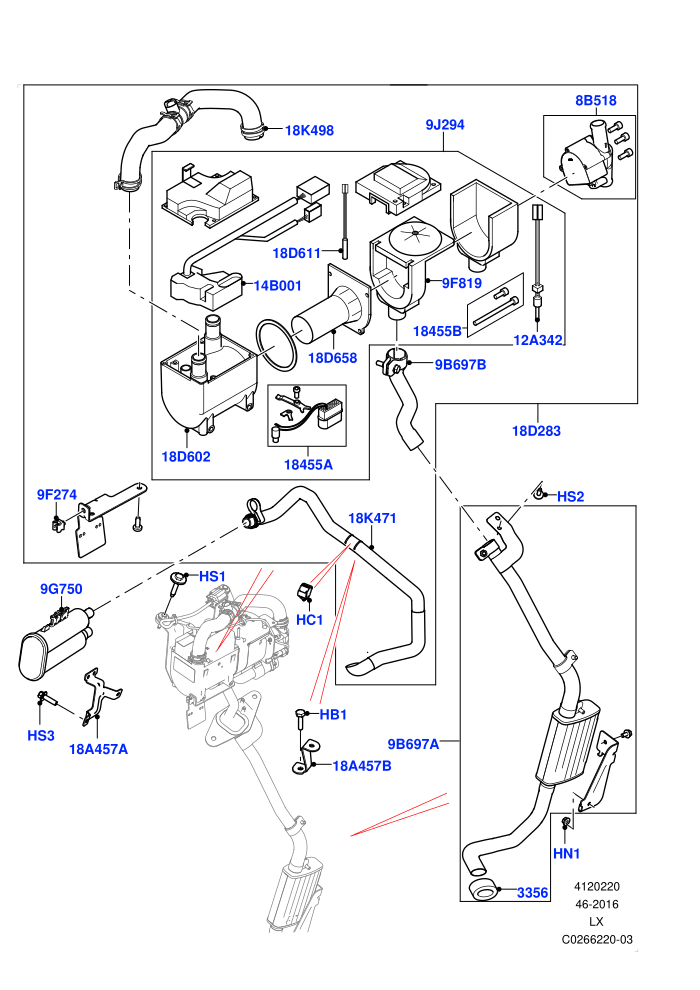 Auxiliary Fuel Fired Pre-Heater (3.0L DOHC GDI SC V6 PETROL,5.0L OHC SGDI SC V8 Petrol - AJ133,Less Auxiliary Coolant Pumps,With Fuel Fired Heater)(Heater Components)((V)TOHA999999)
