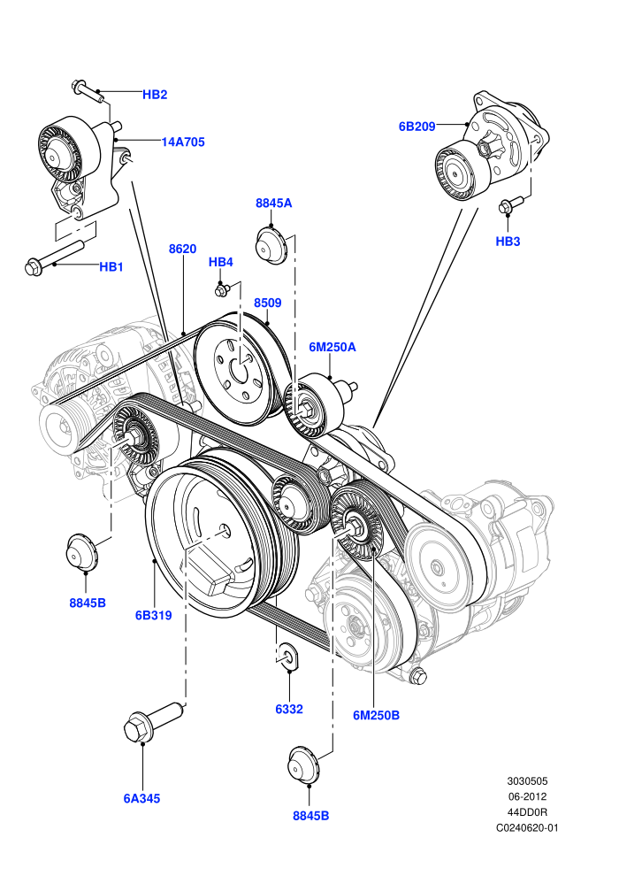 Pulleys And Drive Belts (4.4L DOHC DITC V8 Diesel)