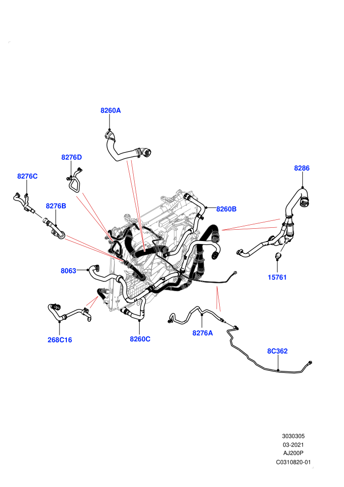 Cooling System Pipes And Hoses (2.0L I4 High DOHC AJ200 Petrol,Less Engine Cooling System)(Nitra Plant Build)((V)FROMM2000001)