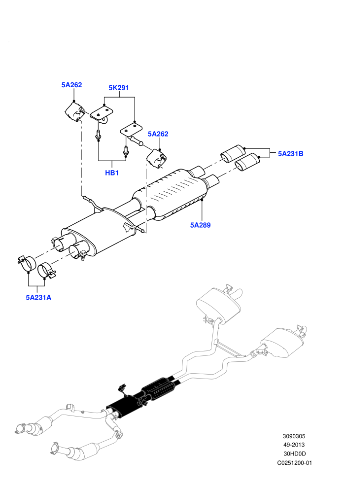 Exhaust System (3.0L DOHC GDI SC V6 PETROL)(Middle Section)((V)TOEA134600 (V)FROMEA000001)