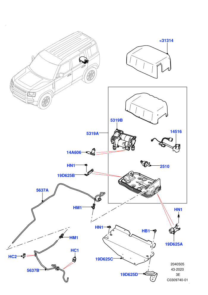 Air Suspension Compressor And Lines (Electric Engine Battery-PHEV,With Four Corner Air Suspension)(Compressor Assy)