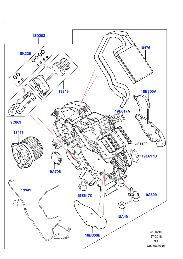Heater/Air Cond.Internal Components (Premium Air Conditioning-Front/Rear)(Auxiliary Heater,Solihull Plant Build)((V)FROMKA000001)