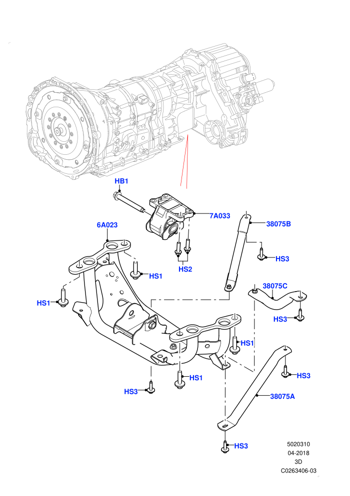 Transmission Mounting (2.0L I4 DSL HIGH DOHC AJ200,2.0L I4 DSL MID DOHC AJ200)(Solihull Plant Build)((V)FROMHA000001)