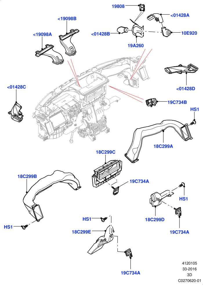Air Vents, Louvres And Ducts (Head Up Display)(Instrument Panel,Internal Components,Solihull Plant Build)((V)FROMHA000001)