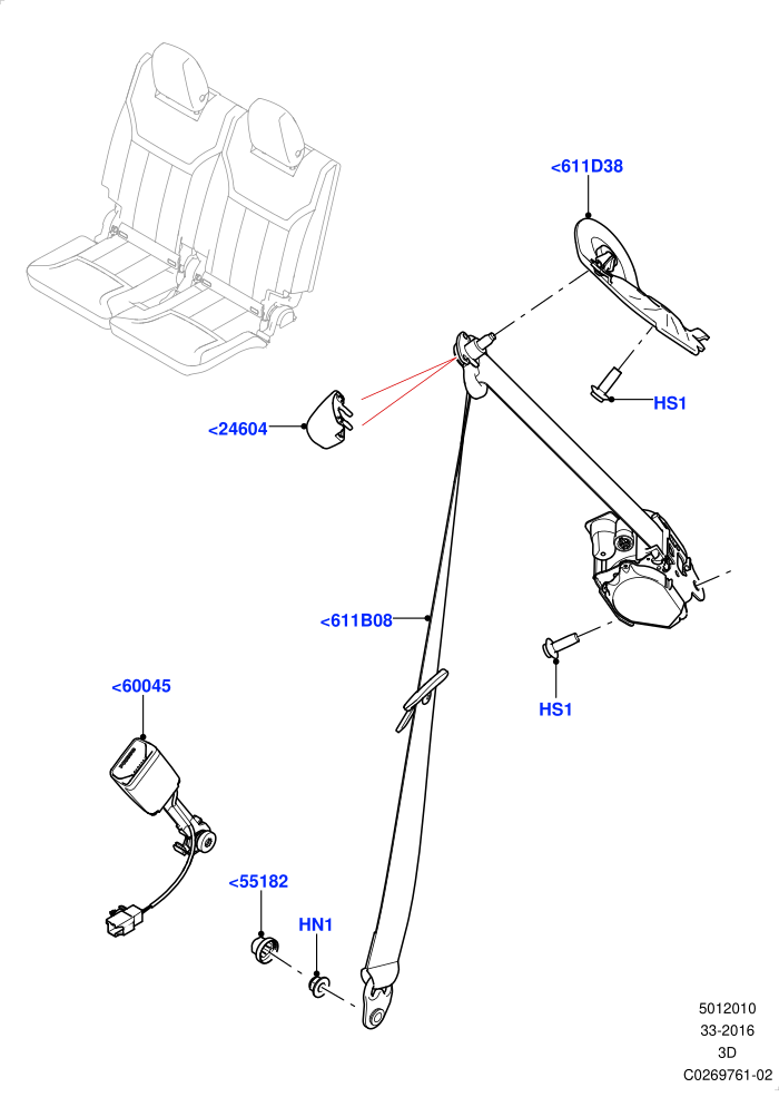 Rear Seat Belts (With 7 Seat Configuration)(Row 3,Solihull Plant Build)((V)FROMHA000001)