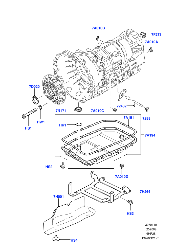 Transmission External Components (3.0 V6 Diesel,5.0L OHC SGDI NA V8 Petrol - AJ133,5.0L OHC SGDI SC V8 Petrol - AJ133,6 Speed Auto Transmission ZF 6HP28)((V)FROMAA000001)