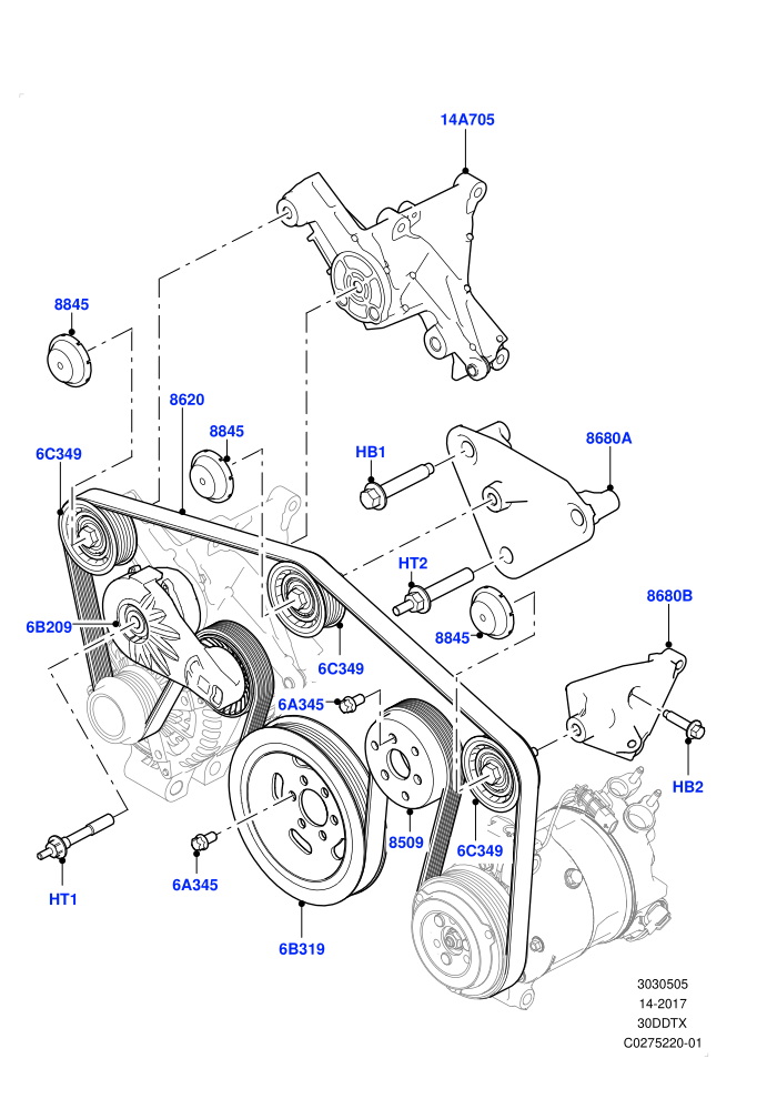 Pulleys And Drive Belts (3.0 V6 Diesel)(Front)