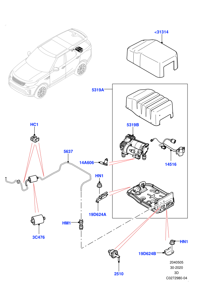 Air Suspension Compressor And Lines (With Four Corner Air Suspension)(Compressor Assy,Solihull Plant Build)((V)FROMHA000001)