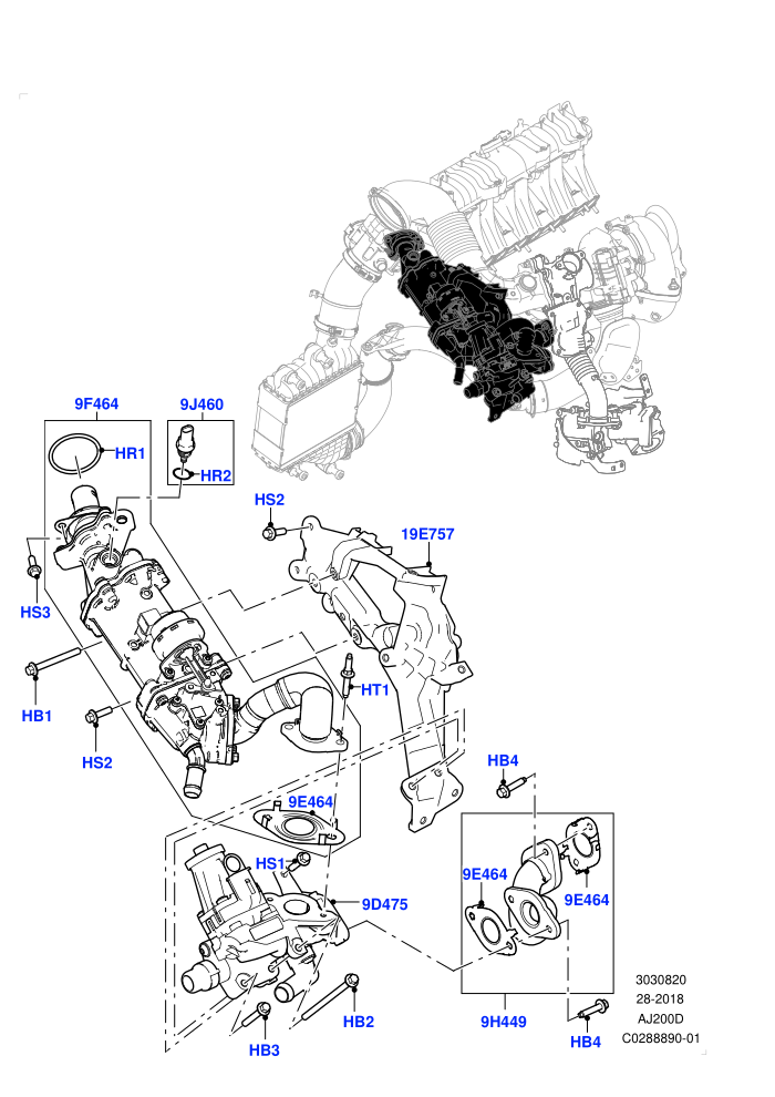 Exhaust Gas Recirculation (2.0L I4 DSL HIGH DOHC AJ200,2.0L I4 DSL MID DOHC AJ200,EU6D Diesel + DPF Emissions,Halewood (UK))(High Pressure EGR)((V)FROMKH000001)