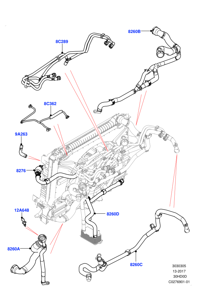 Cooling System Pipes And Hoses (3.0L DOHC GDI SC V6 PETROL,Less Active Tranmission Warming,Less Auxiliary Coolant Pumps,Less Engine Cooling System)
