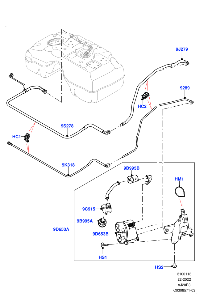 Carbon Canister (1.5L AJ20P3 Petrol High,Fuel Tank Filler Neck - DMTL,Halewood (UK))((V)TOPH324948 (V)FROMMH000001)