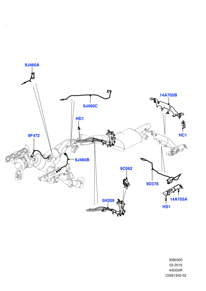Exhaust System (4.4L DOHC DITC V8 Diesel,EU6 + DPF Emissions)(Exhaust System Sensors)((V)FROMGA000001)