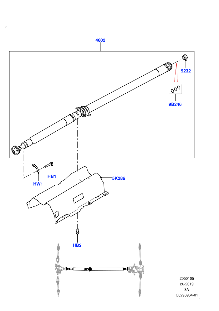 Drive Shaft - Rear Axle Drive (All Wheel Drive,Electric Engine Battery-MHEV,Halewood (UK),Less Electric Engine Battery)(Propshaft)((V)FROMLH000001)