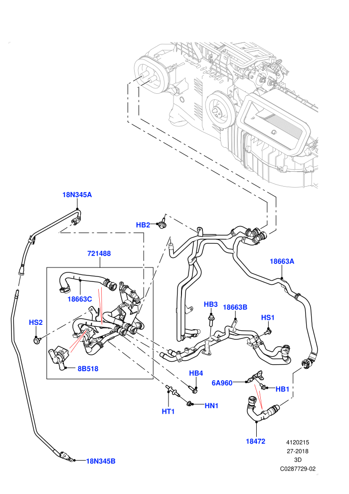 Heater Hoses (2.0L I4 High DOHC AJ200 Petrol,Less Heater,Premium Air Conditioning-Front/Rear,With Ptc Heater)(Solihull Plant Build)((V)FROMKA000001)