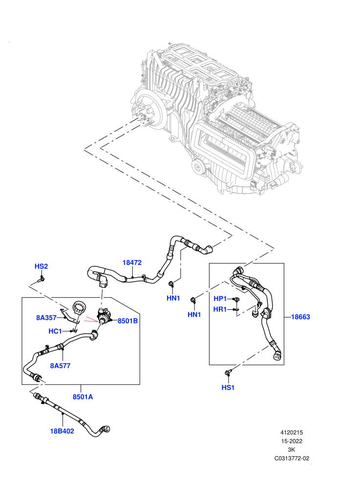 Heater Hoses (4.4 V8 Turbo Petrol (NC10),4.4L V8 Turbo Petrol(NC11),Less Heater,With Air Conditioning - Front/Rear,With Ptc Heater)