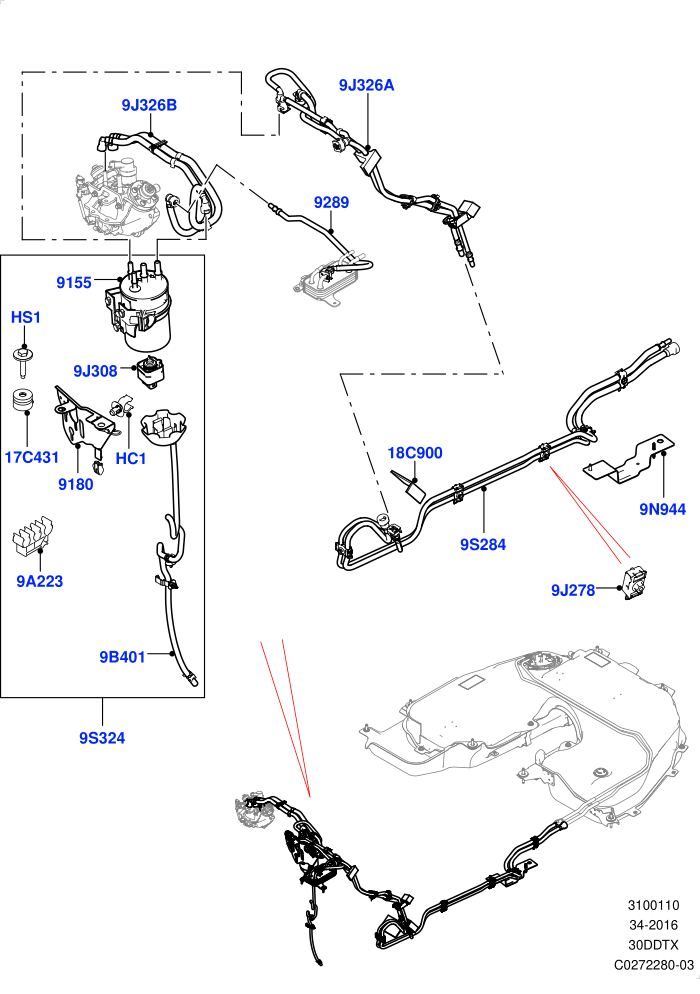 Fuel Lines (3.0 V6 D Gen2 Mono Turbo,3.0 V6 D Gen2 Twin Turbo,3.0 V6 D Low MT ROW)(Front,Solihull Plant Build)((V)FROMHA000001)