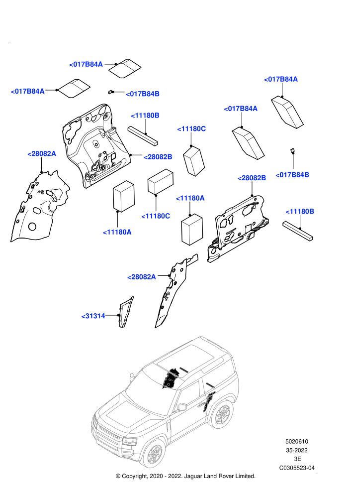 Insulators - Rear (Short Wheelbase)(Luggage Compartment)