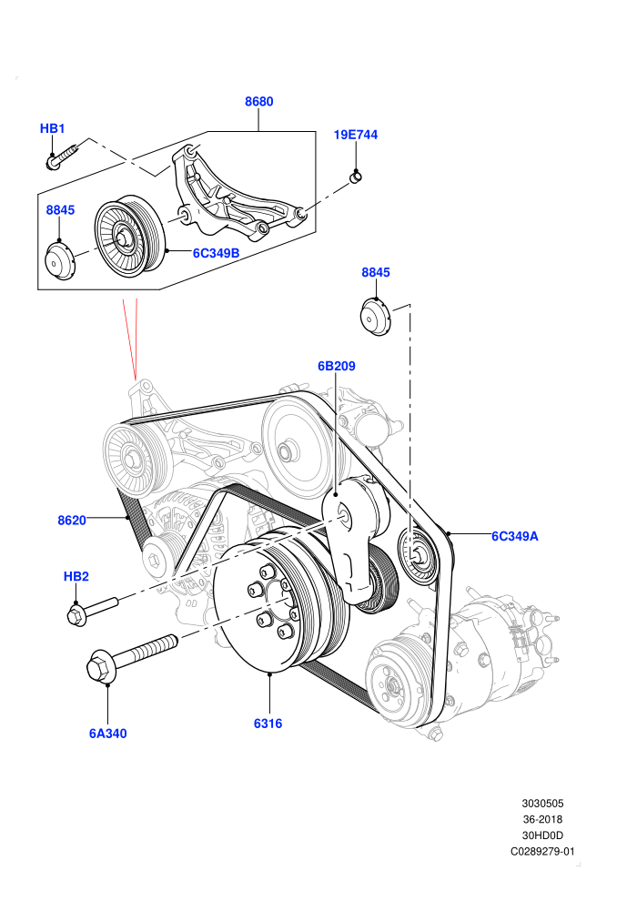 Pulleys And Drive Belts (3.0L DOHC GDI SC V6 PETROL)(Nitra Plant Build,Primary Drive)((V)FROMK2000001)