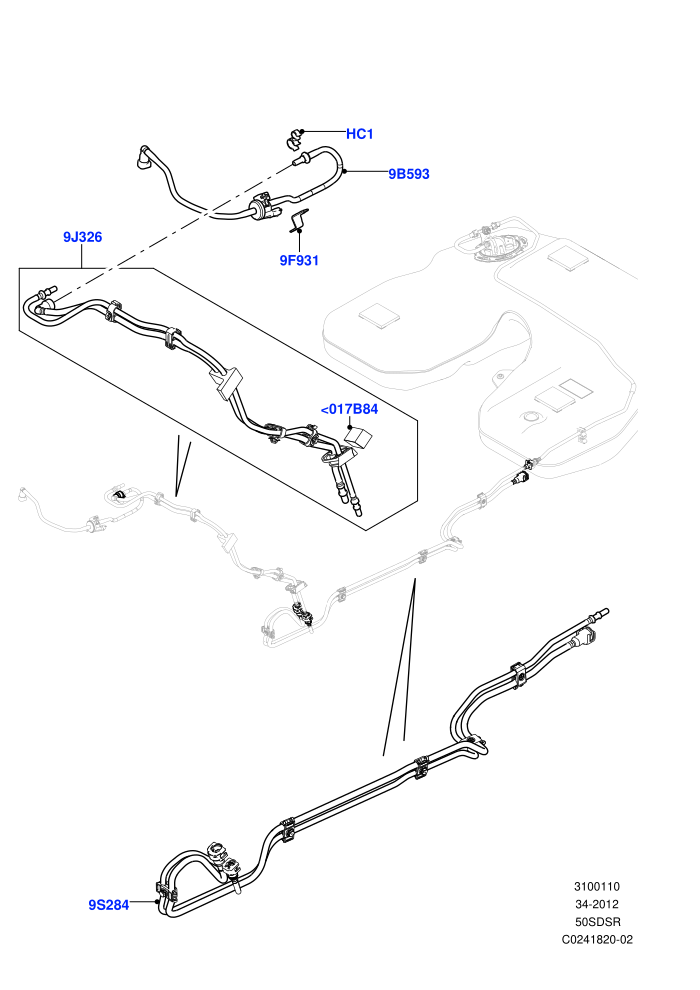 Fuel Lines ((-)CDN/USA,(-)KOR,5.0L OHC SGDI SC V8 Petrol - AJ133,Less FFV-(Ethanol) Fuel)(Front)((V)FROMEA000001)