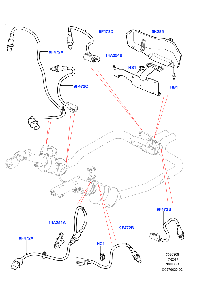 Exhaust Sensors And Modules (3.0L DOHC GDI SC V6 PETROL,EU2,EU6 Emissions,Proconve L6 Emissions,SULEV Requirements)