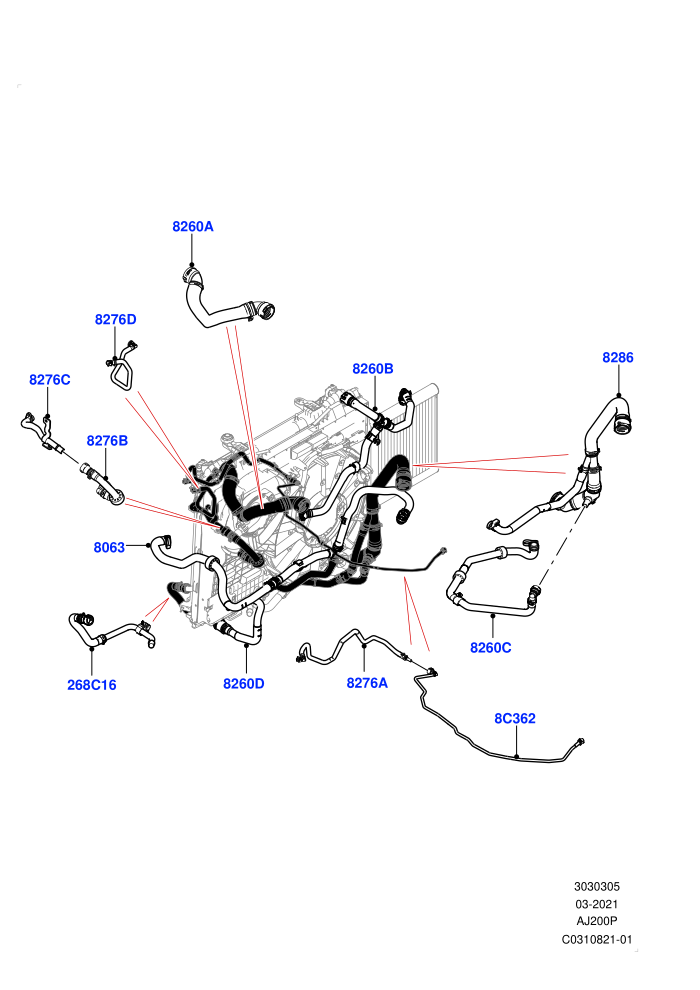 Cooling System Pipes And Hoses (2.0L I4 High DOHC AJ200 Petrol,With Standard Engine Cooling System)(Nitra Plant Build)((V)FROMM2000001)
