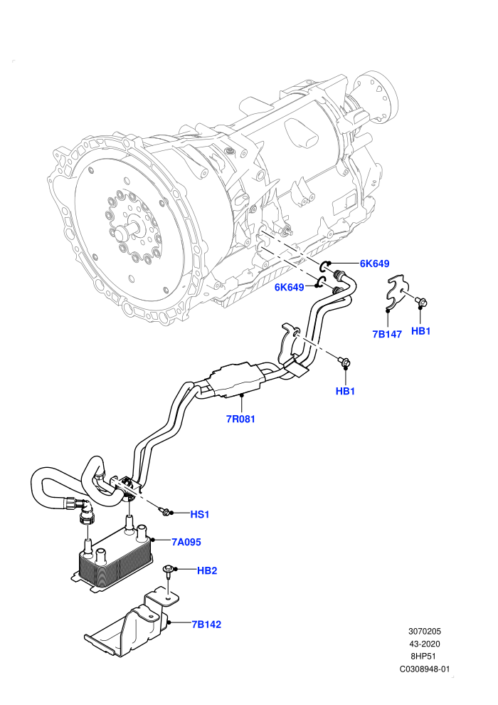 Transmission Cooling Systems (2.0L AJ21D4 Diesel Mid,2.0L I4 Mid DOHC AJ200 Petrol,8 Speed Automatic Trans 8HP51)((V)FROMMA000001)