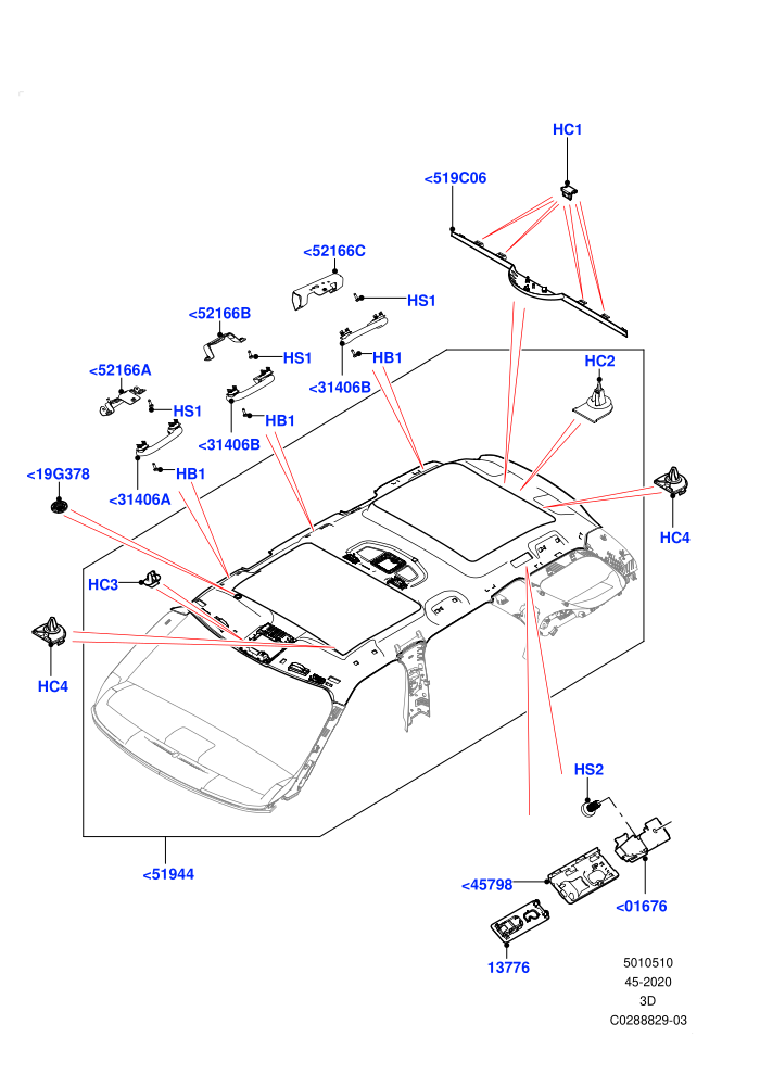 Headlining And Sun Visors (Less 3rd Row Rear Seat,Roof Conv-Front And Rear Panoramic,Roof Conv-Power Open Front/Rear Pan,With 3rd Row Double Seat,With 7 Seat Configuration,With Third Row Power Folding Seat)(Nitra Plant Build)((V)FROMK2000001)
