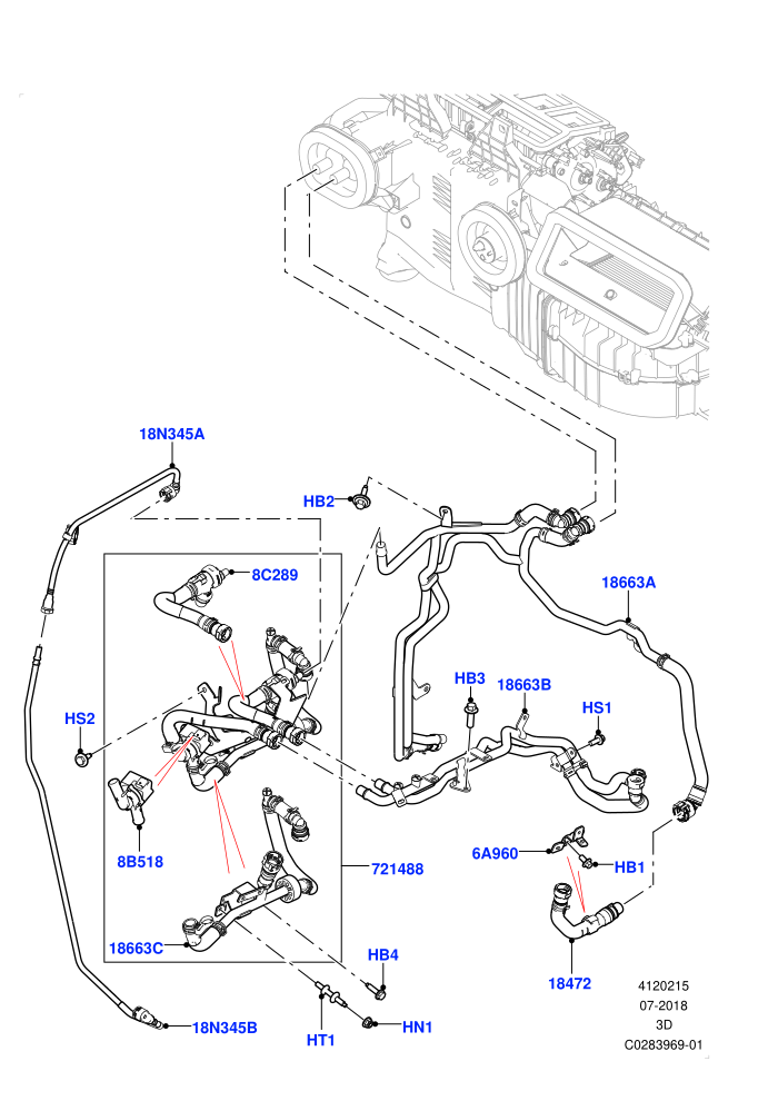 Heater Hoses (2.0L I4 High DOHC AJ200 Petrol,With Air Conditioning - Front/Rear,With Fresh Air Heater,With Ptc Heater)(Solihull Plant Build)((V)TOJA999999 (V)FROMJA000001)
