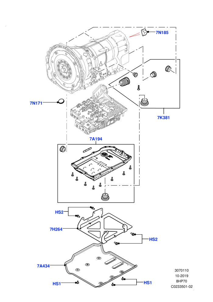 Transmission External Components (3.0 V6 Diesel,3.0L DOHC GDI SC V6 PETROL,4.4L DOHC DITC V8 Diesel,5.0 Litre supercharged enhanced,5.0 Petrol AJ133 DOHC CDA,5.0L OHC SGDI NA V8 Petrol - AJ133,5.0L OHC SGDI SC V8 Petrol - AJ133,8 Speed Auto Trans ZF 8HP70