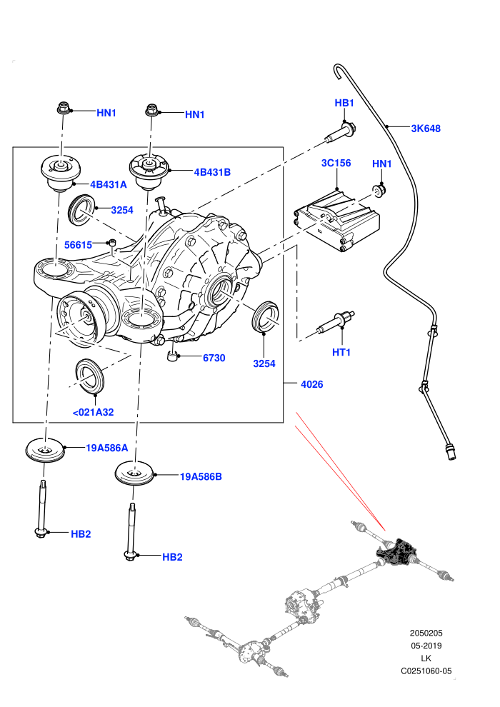 Rear Axle (3.0 V6 D Gen2 Twin Turbo,3.0 V6 Diesel Electric Hybrid Eng,8 Speed Auto Trans ZF 8HP70 HEV 4WD,Rear Axle Open Style Differential)((V)FROMEA000001)