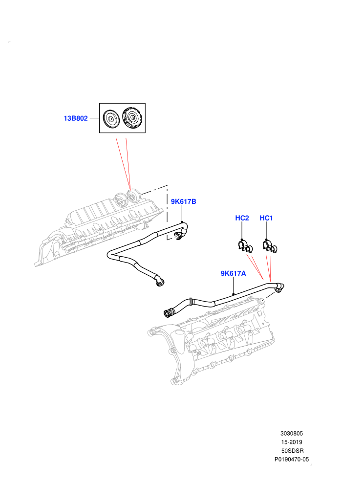 Emission Control - Crankcase (5.0 Litre supercharged enhanced,5.0 Petrol AJ133 DOHC CDA,5.0L OHC SGDI SC V8 Petrol - AJ133)((V)FROMAA000001)