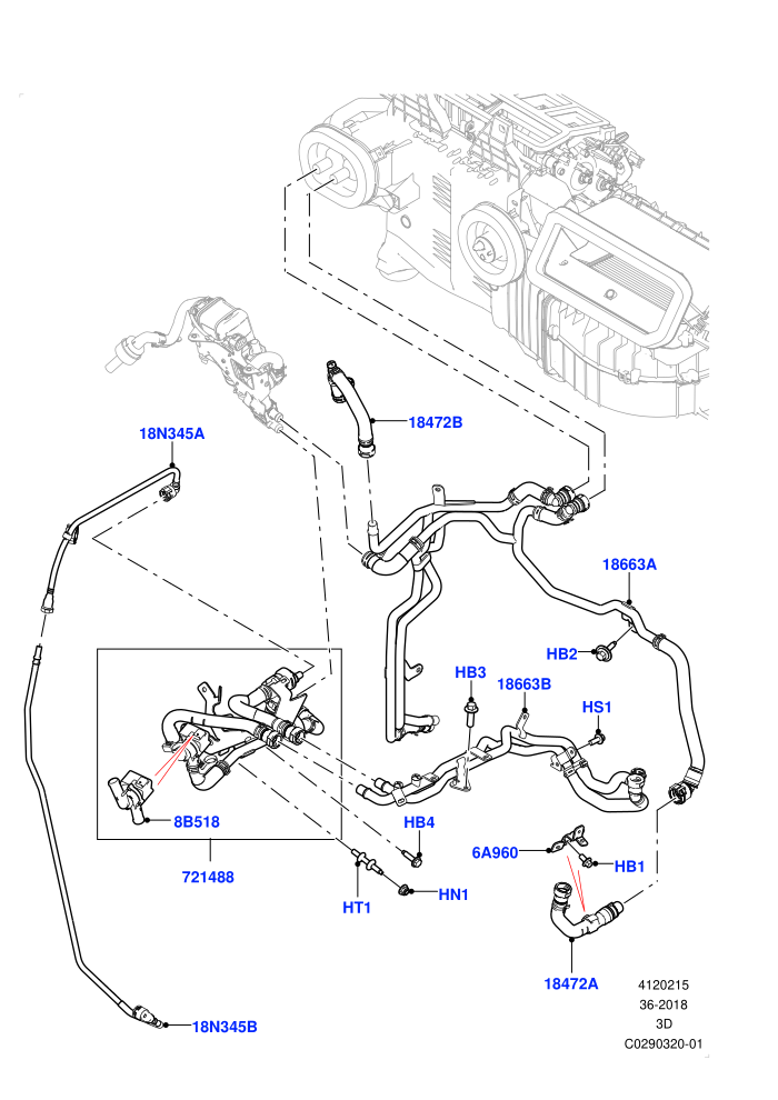 Heater Hoses (2.0L I4 High DOHC AJ200 Petrol,Fuel Fired Heater With Park Heat,Fuel Heater W/Pk Heat With Remote,Premium Air Conditioning-Front/Rear,With Fuel Fired Heater)(Nitra Plant Build)((V)FROMK2000001)