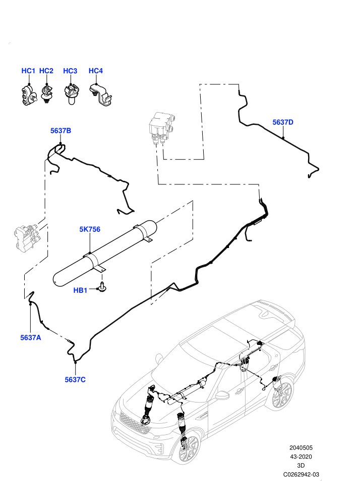 Air Suspension Compressor And Lines (With Four Corner Air Suspension)(Air Suspension Lines,Solihull Plant Build)((V)FROMHA000001)
