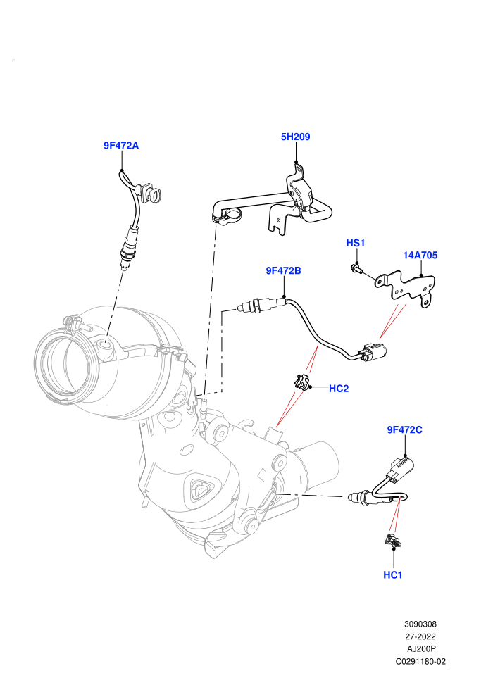 Exhaust Sensors And Modules (2.0L AJ200P Hi PHEV,2.0L I4 High DOHC AJ200 Petrol,Beijing 6 Petrol Emission,China N6B (Petrol) - Compliance,EU6C  Emission,EU6D - Final (Petrol) Emission,EU6D Final - Plus Emission)(Nitra Plant Build)((V)FROMK2000001)