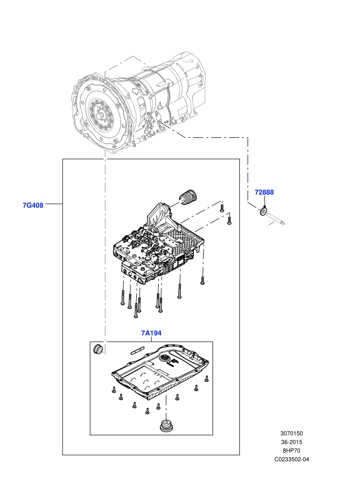 Valve Body - Main Control & Servo's (3.0 V6 D Gen2 Twin Turbo,3.0 V6 Diesel,3.0L DOHC GDI SC V6 PETROL,4.4L DOHC DITC V8 Diesel,8 Speed Auto Trans ZF 8HP70 4WD)((V)FROMBA000001)