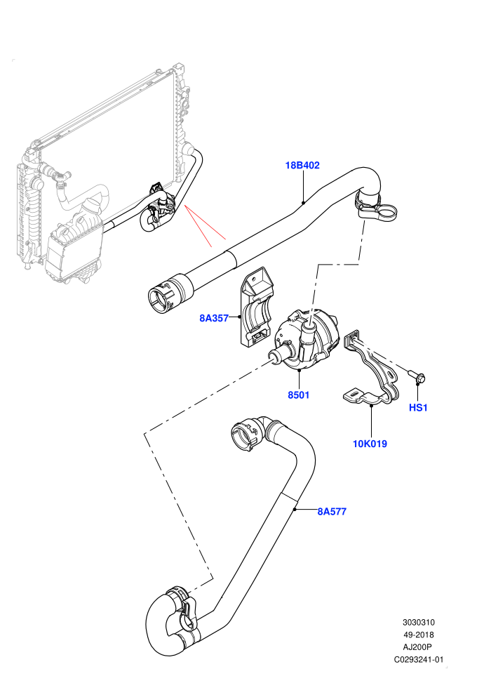 Water Pump (2.0L AJ20P4 Petrol E100 PTA,2.0L AJ20P4 Petrol Mid PTA,Extra High Engine Cooling,Halewood (UK))(Auxiliary Unit)