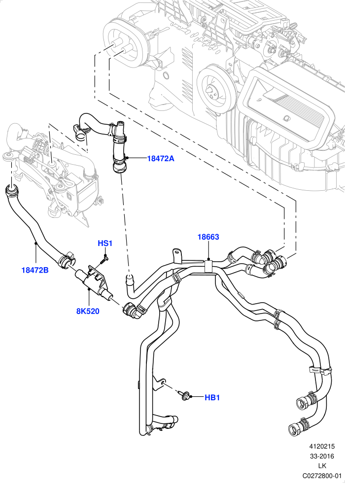 Heater Hoses (2.0L I4 DSL HIGH DOHC AJ200,2.0L I4 DSL MID DOHC AJ200,Less Park Heating,With Air Conditioning - Front/Rear,With Fuel Fired Heater)(Solihull Plant Build)((V)TOHA999999 (V)FROMHA000001)