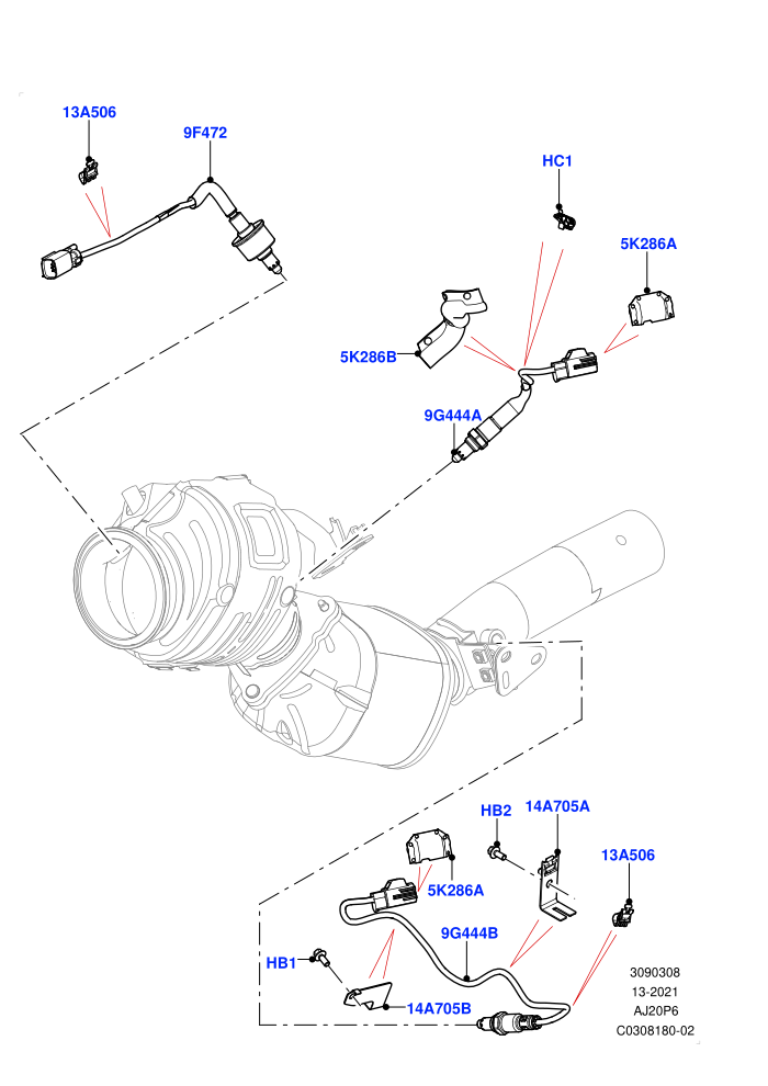 Exhaust Sensors And Modules (3.0L AJ20P6 Petrol High,EU2,L7 Emission - Brazil,Proconve L6 Emissions,Stage V European Emissions,SULEV Requirements)((V)FROMMA000001)