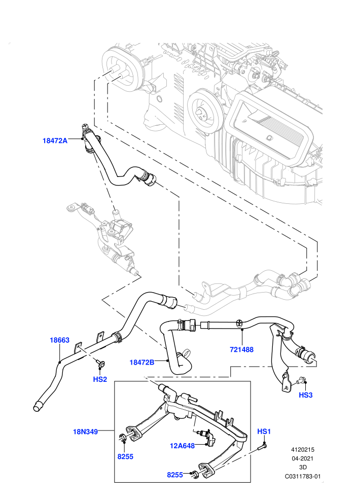 Heater Hoses (3.0L DOHC GDI SC V6 PETROL,Electric Auxiliary Coolant Pump,Less Heater,With Fresh Air Heater)(Nitra Plant Build)((V)FROMK2000001)