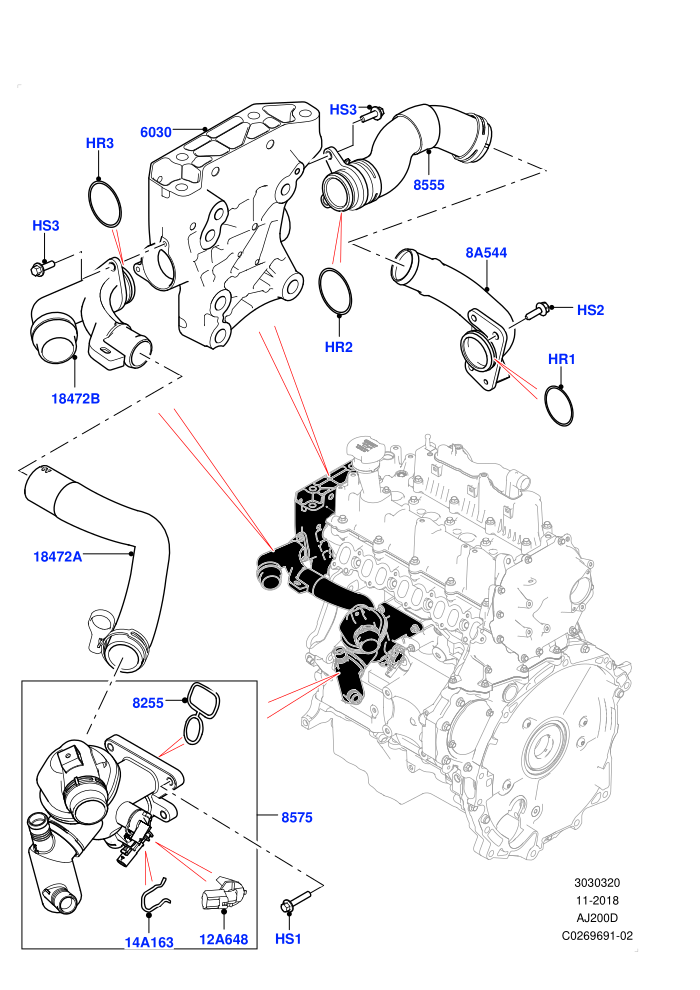 Thermostat/Housing & Related Parts (2.0L I4 DSL HIGH DOHC AJ200,2.0L I4 DSL MID DOHC AJ200,Itatiaia (Brazil))((V)FROMGT000001)