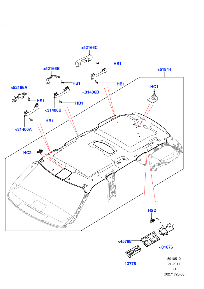 Headlining And Sun Visors (Less Panorama Roof,Version - Core,With 5 Seat Configuration,With 7 Seat Configuration)(Solihull Plant Build)((V)FROMHA000001)