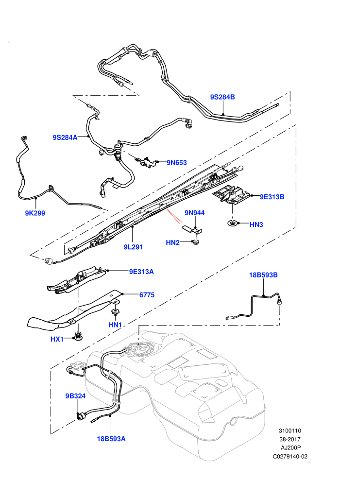 Fuel Lines (2.0L I4 High DOHC AJ200 Petrol,2.0L I4 Mid DOHC AJ200 Petrol)(Centre And Front)((V)FROMJH000001)