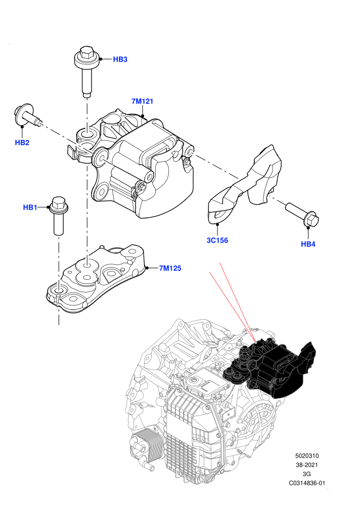 Transmission Mounting (1.5L AJ20P3 Petrol High,1.5L AJ20P3 Petrol High PHEV,8 Speed Automatic Trans 8G30,Itatiaia (Brazil))