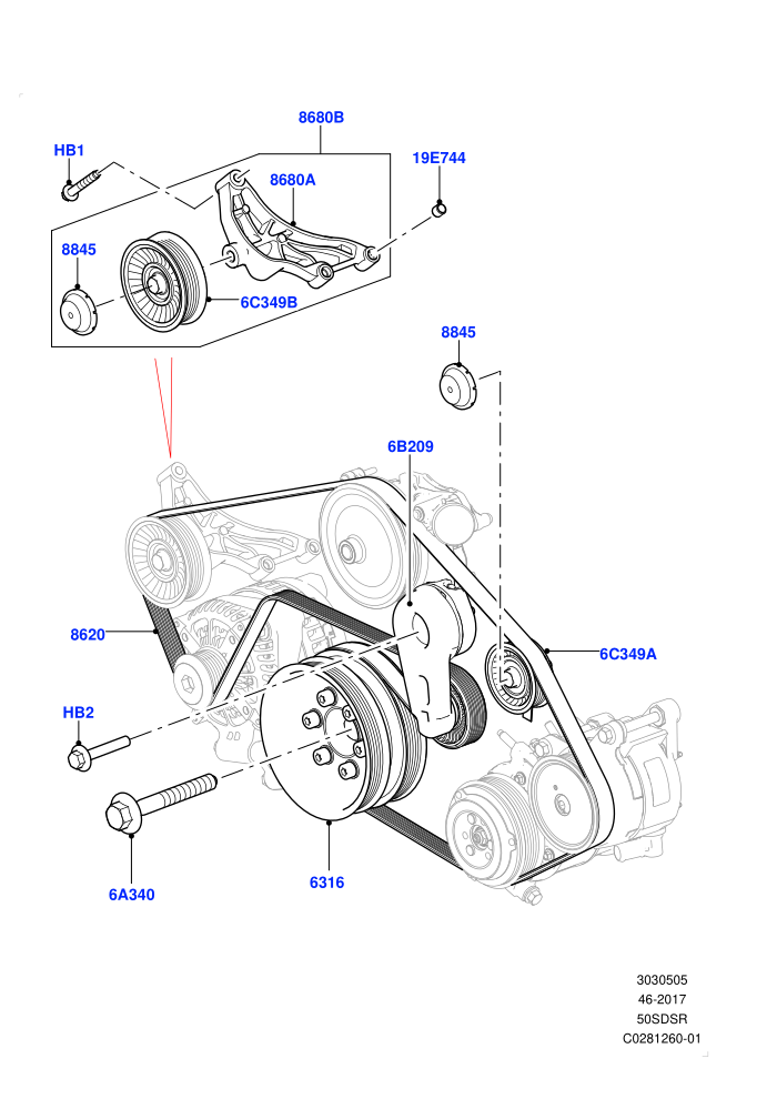 Pulleys And Drive Belts (5.0 Litre supercharged enhanced,5.0 Petrol AJ133 DOHC CDA,With ACE Suspension)(Primary Drive)((V)TOJA999999 (V)FROMJA000001)