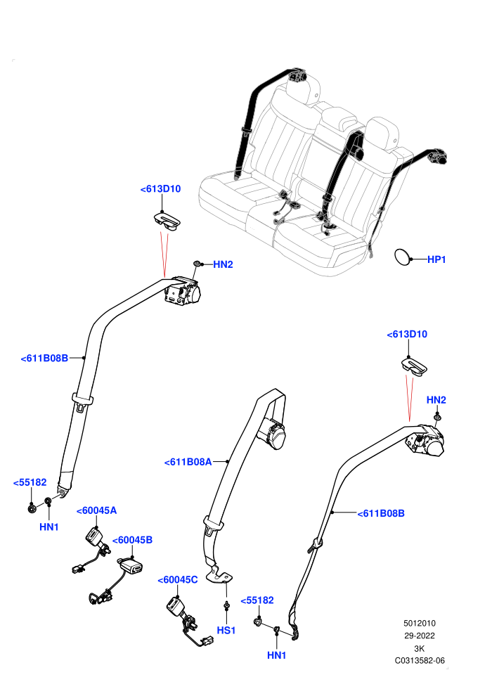 Rear Seat Belts (60/40 Load Through With Slide,With 60/40 Power Fold Thru Rr Seat)