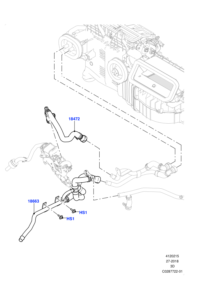 Heater Hoses (3.0 V6 D Gen2 Mono Turbo,3.0 V6 D Gen2 Twin Turbo,3.0 V6 D Low MT ROW,Fuel Fired Heater With Park Heat,Fuel Heater W/Pk Heat With Remote)(Solihull Plant Build)((V)FROMKA000001)