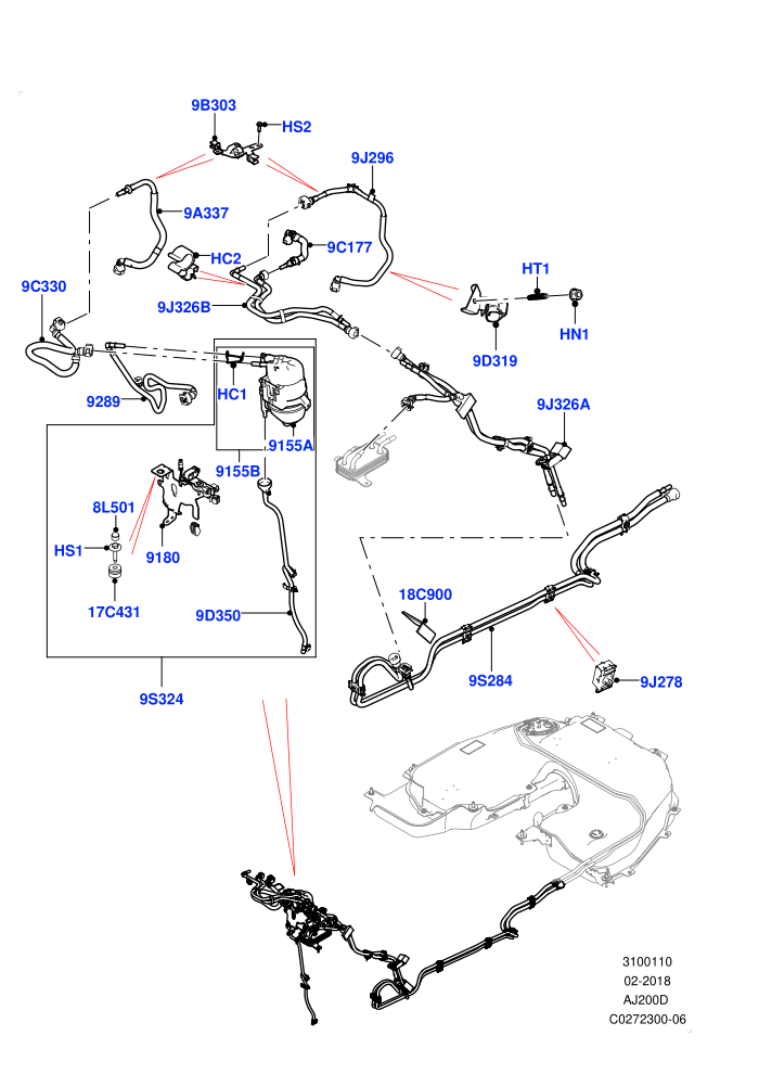 Fuel Lines (2.0L I4 DSL HIGH DOHC AJ200,2.0L I4 DSL MID DOHC AJ200)(Front,Solihull Plant Build)((V)TOJA999999 (V)FROMHA000001)